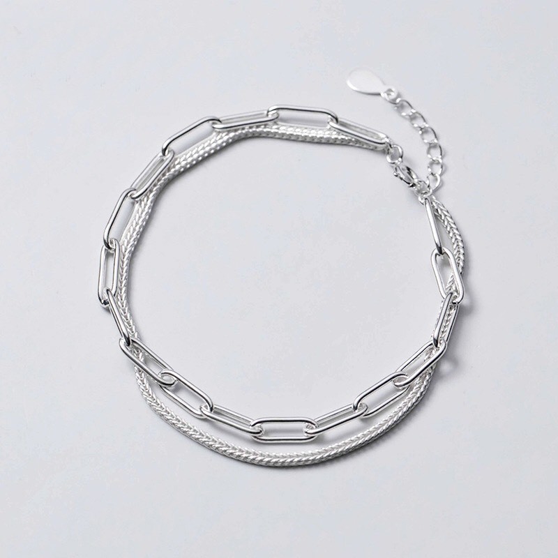 Lắc Tay Bạc MIRASON Kép Dây Xích &amp; Dây Thuôn Basic Unisex MLT053 - Vòng Tay Bạc 925 Cao Cấp