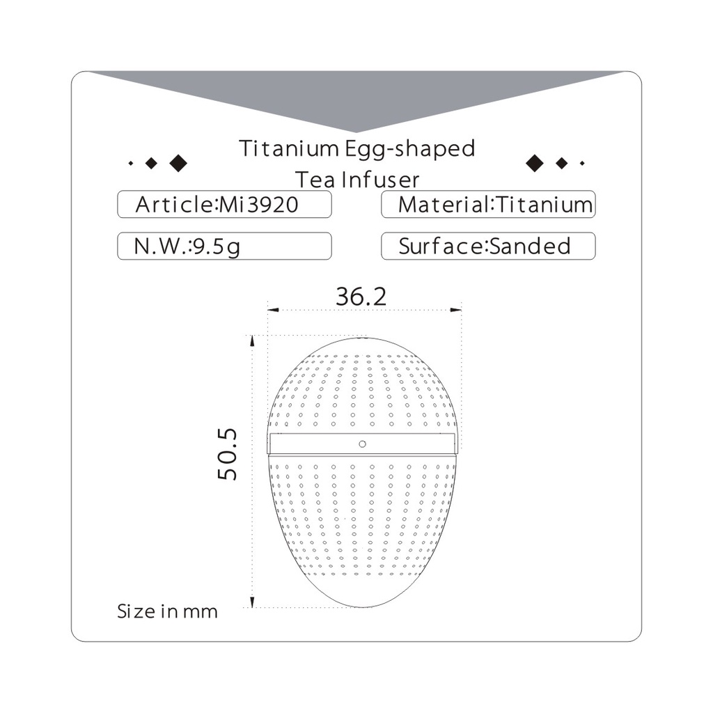 Bộ lọc trà hình quả trứng Titanium Keith Mi3920