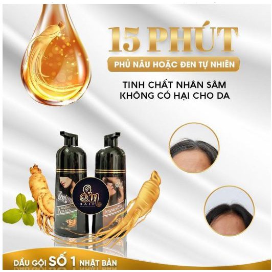 Dầu gội phủ bạc Sin Hair tinh chất nhân sâm nhuộm tóc màu nâu cho tóc bạc sau sinh, do tuổi tác 500ml