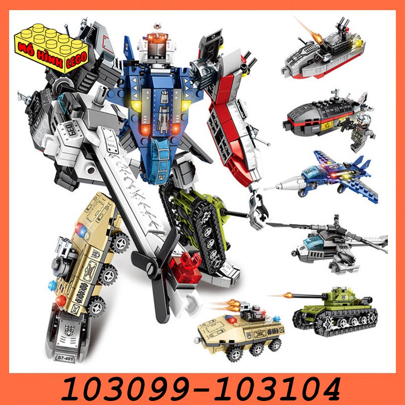 Đồ chơi lắp ráp lego giá rẻ cho bé 6 trong 1 Sembo block mô hình Battle Robot biến hình transformer siêu khủng