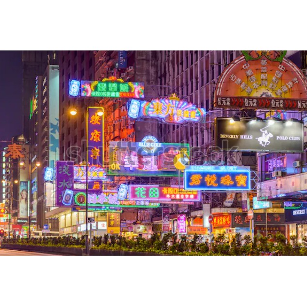 Tranh lụa 3d Hồng Kông Đường Phố Kích Thước 1,5m x 2m HKĐP07