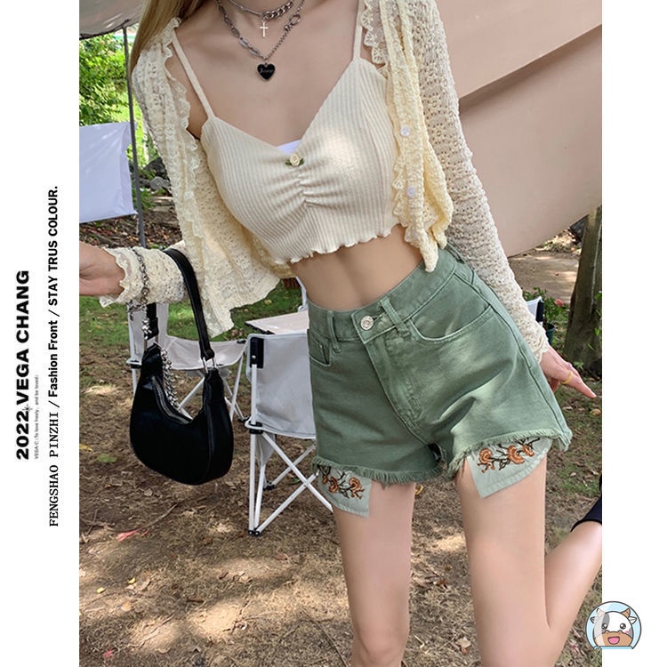 Quần Short denim Thêu Họa Tiết Thời Trang retro Cá Tính Cho Nữ