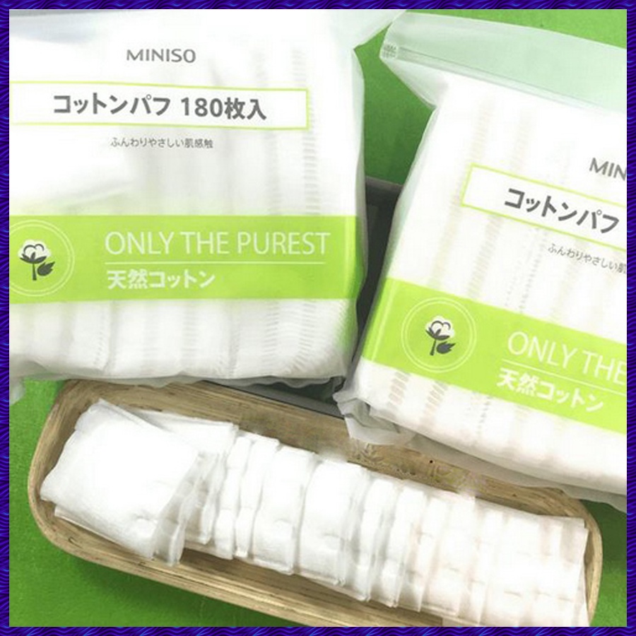Bông Tẩy Trang Nhật Bản Miniso 180 Mếng - 100% Cotton Làm Sạch Mọi Bụi Bẩn, Bã Nhờn Và Tẩy Sạch Lớp Trang Điểm Trên Mặt