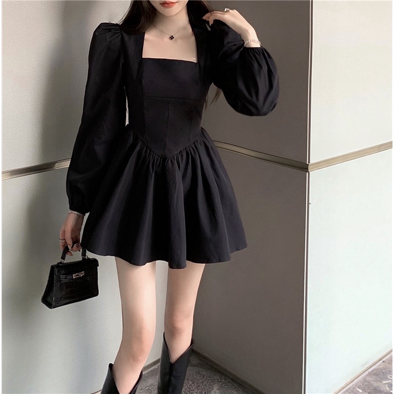 Đầm tay phồng cổ vuông form ôm thời trang