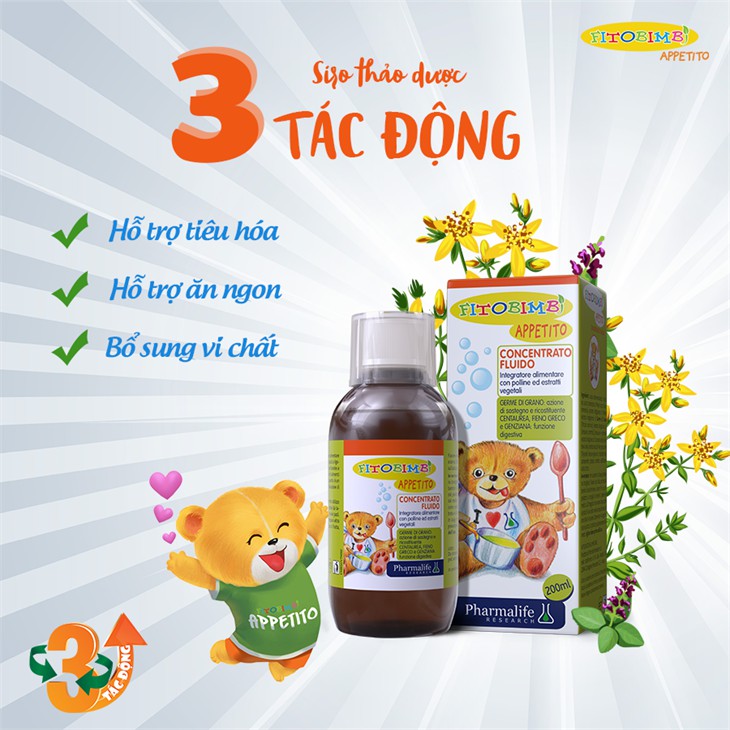 Pharmalife Fitobimbi APPETITO Siro ăn ngon 3 tác động, Chai 200ml