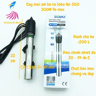 Cây sưởi ấm hồ cá vỏ inox 200W SOBO HJ-200 HJ200 cho hồ bể cá