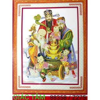 Tranh 3D PHÚC LỘC THỌ - 53x71cm - 88358 Z275 - PHƯỚC XE TIỀN VÀNG NGỌC NHƯ Ý QUẢ ĐÀO TIÊN chưa khung