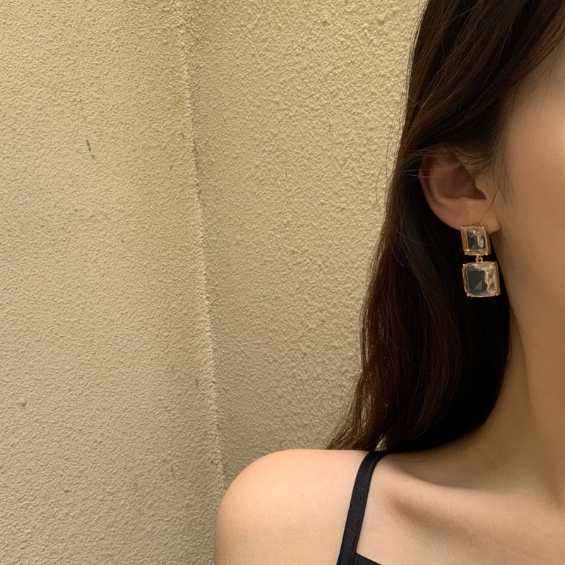 PINKDUDU Bông Tai Hình Vuông Bằng Hợp Kim Trong Suốt Phong Cách Vintage Đơn Giản Thời Trang Cho Nữ PD683