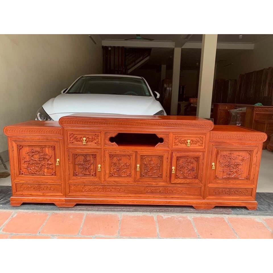 Kệ tivi 2m4 chất liệu gỗ hương đá siêu đẹp (0986715983)
