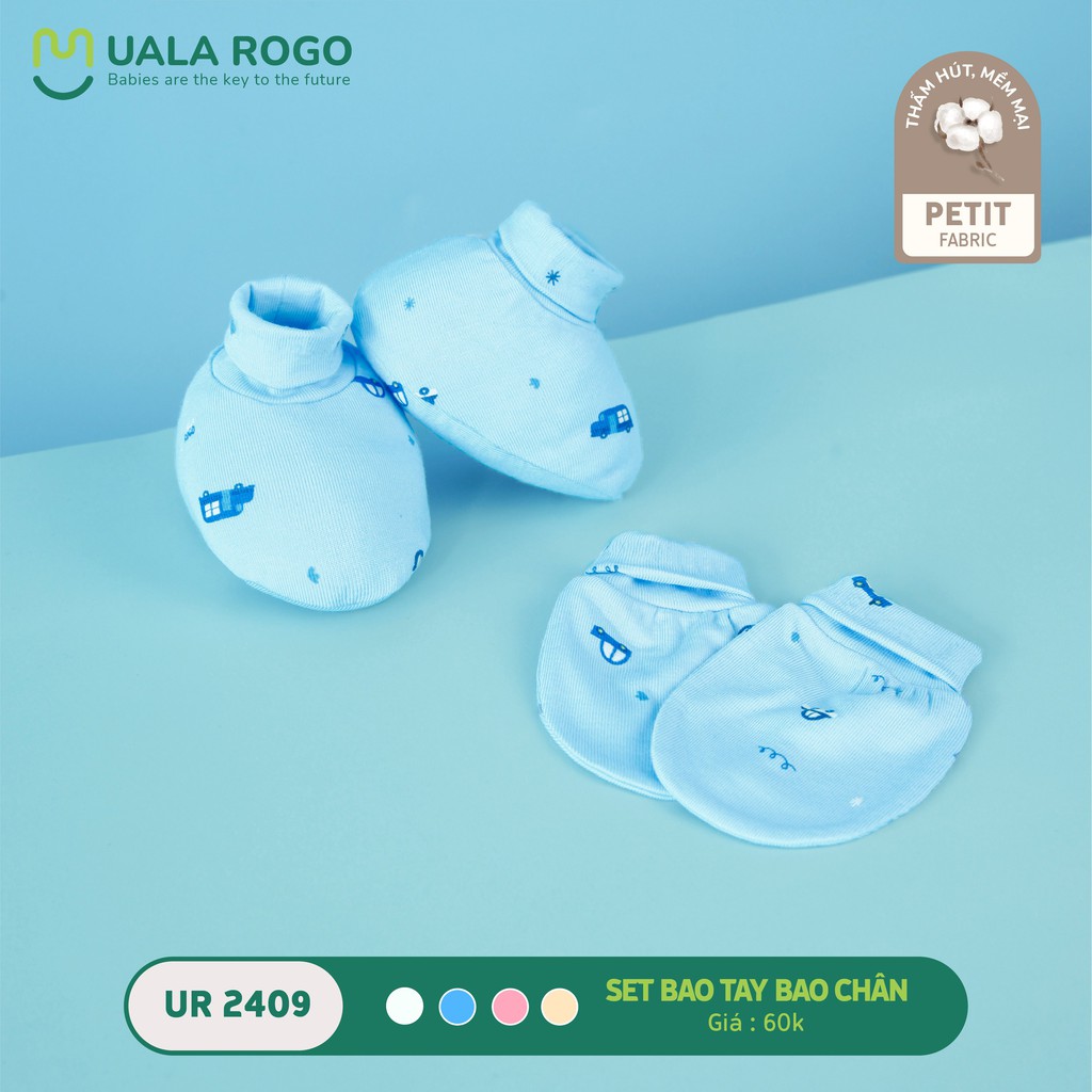 SET Bộ mũ &amp; bao tay chân Uala rogo vải petit sơ sinh ( CHÍNH Hãng UalaRogo )