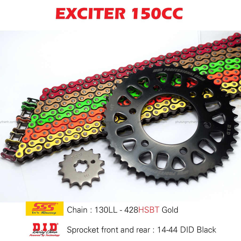 Nhông sên dĩa Exciter 150 14-44 sên màu 10 ly SSS , dĩa DID đen