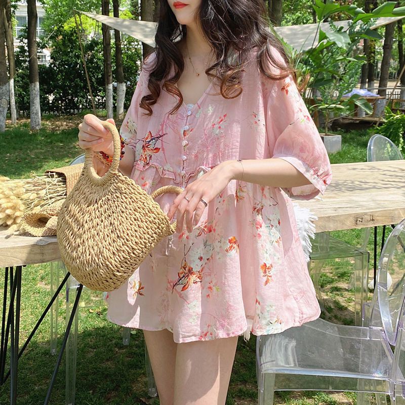 (SP87) Áo hoa nhẹ ( AH01) chất mát, hàng quảng châu S/2XL