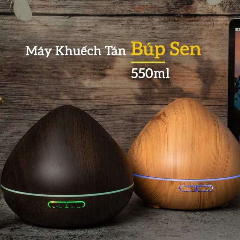 Máy Xông Tinh Dầu Búp Sen Vân Gỗ