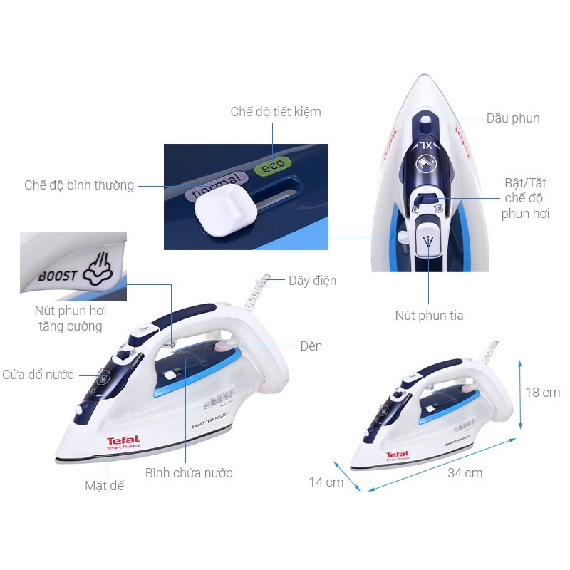 Bàn ủi hơi nước Tefal cầm tay, bàn là quần áo mini có thể đem đi du lịch ủi thẳng đồ nhanh - HAPOS