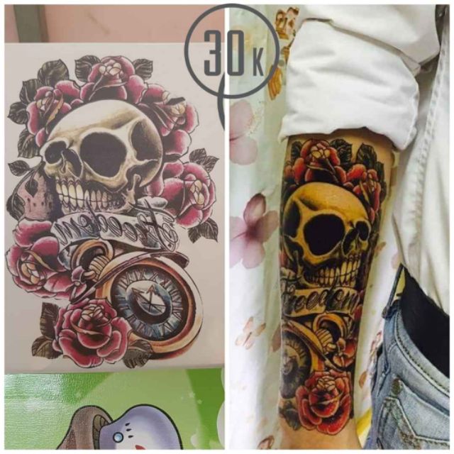 Hình xăm tatoo mặt quỷ, đầu lâu size bắp tay 15x21cm. Xăm dán tạm thời