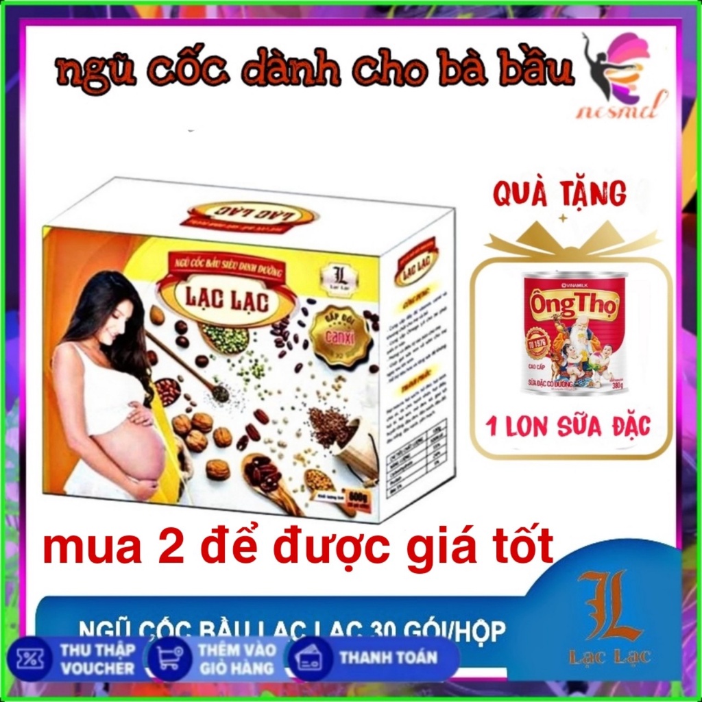 Ngũ Cốc Bầu Lạc Lạc siêu dinh dưỡng Ngũ cốc Lạc Lạc hộp 30 gói tặng kèm hộp sữa đặc