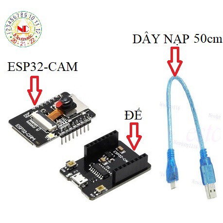 ESP32 CAM [FULL ĐẾ + DÂY NẠP]  Module ESP32 có tích hợp Camera, WiFi, Bluetooth BLE 4.2-Kit IOT ứng dụng nhà thông minh.