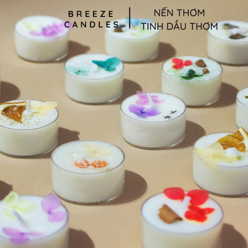 Viên nến thơm hoa khô thiên nhiên đính đá, vỏ gỗ... TEALIGHT - 18gr