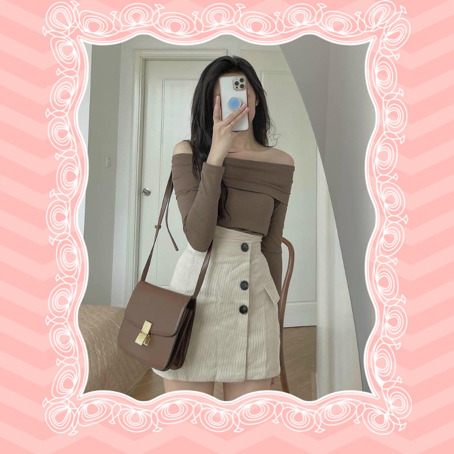 Set áo len tăm trễ vai và váy nhung tăm cạp lệch- Hàng canh SALE | BigBuy360 - bigbuy360.vn