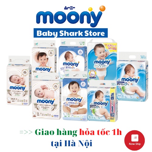 Bỉm dán/quần Moony xanh nội địa đủ size Nb90/S84/M64/M58/L54/L44/XL38/XXL26