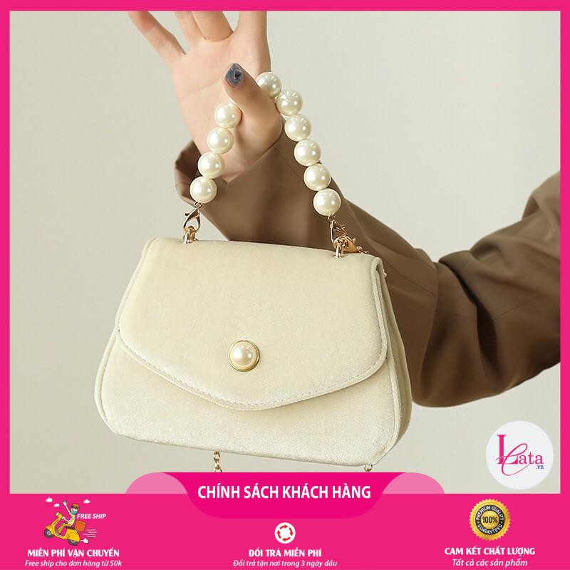 💝FREESHIP 50k💝 Túi Đeo Chéo Da Lộn CAO CẤP Kèm Quai Xách Chuỗi Ngọc Sang Chảnh DL88 [ Hot ]
