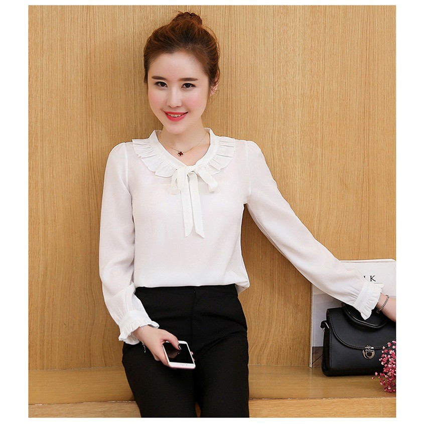 [Mã WARN20 giảm 20k đơn 150k] Áo sơ mi nữ công sở tay dài cổ bèo Lớn thanh lịch | BigBuy360 - bigbuy360.vn