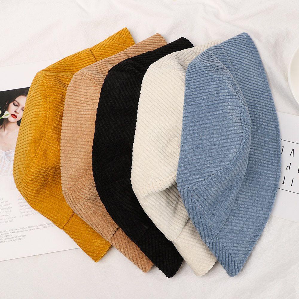 FUTURE Fashion Bucket Hat Outdoor Corduroy Fisherman Hat Streetwear Winter Solid color Unisex Fishing Cap/Multicolor