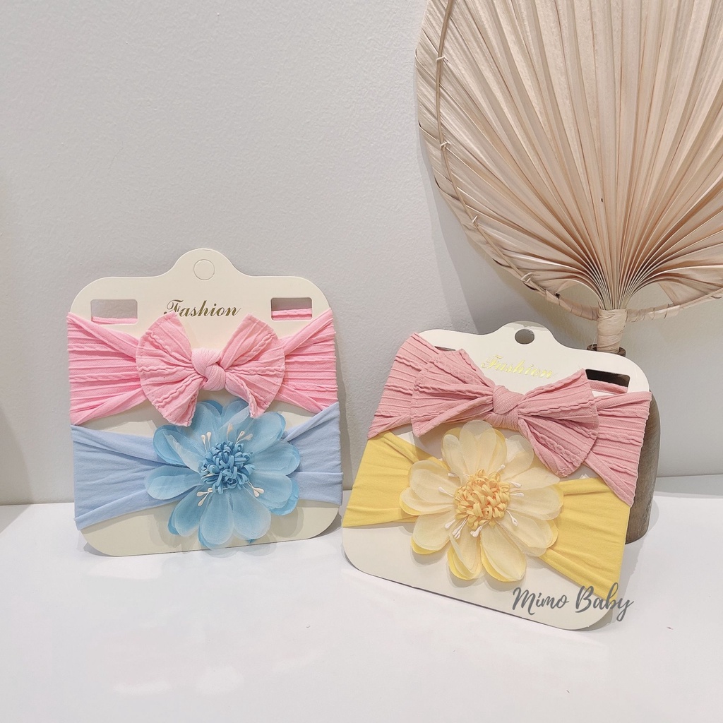 Set 2 băng đô nơ+hoa voan chất liệu thun co dãn xinh xắn cho bé BD56 Mimo Baby