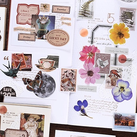 Hộp 46 sticker dán chủ đề vintage Box Sticker ST416