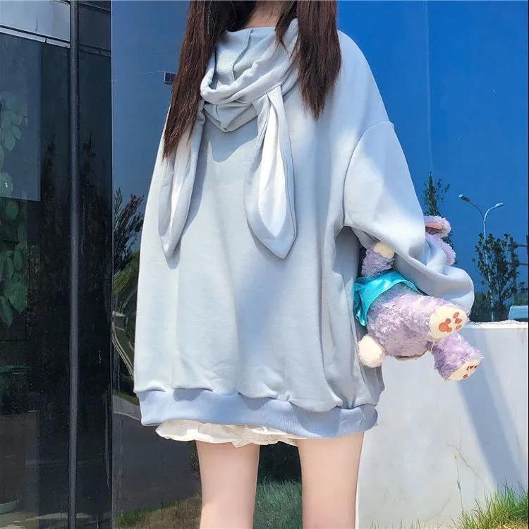 Áo Hoodie Tay Dài Dáng Rộng In Hình Tai Thỏ Dễ Thương Thời Trang Mùa Thu Cho Nữ