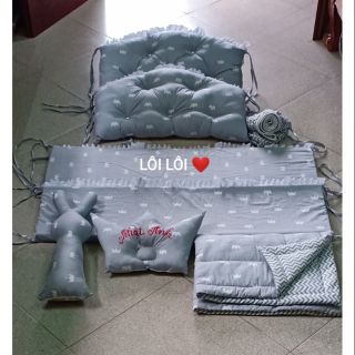 Combo quây cũi, ga chun, chăn trần bông, gối và thú ôm cho bé yêu😍