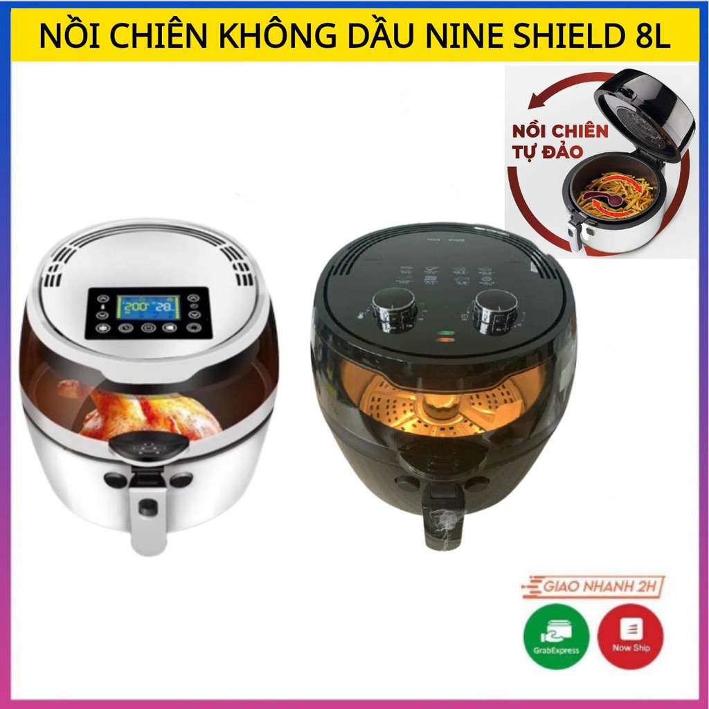 Nồi chiên không dầu LOẠI CƠ AQUA GOLD có cửa kính nhìn xuyên lòng, NINE SHIELD 8L có lưỡi đảo