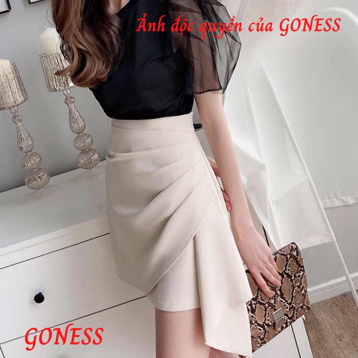 Chân váy ngắn xếp ly Goness dáng chữ a chất liệu vintex vạt lệch QC504 | BigBuy360 - bigbuy360.vn