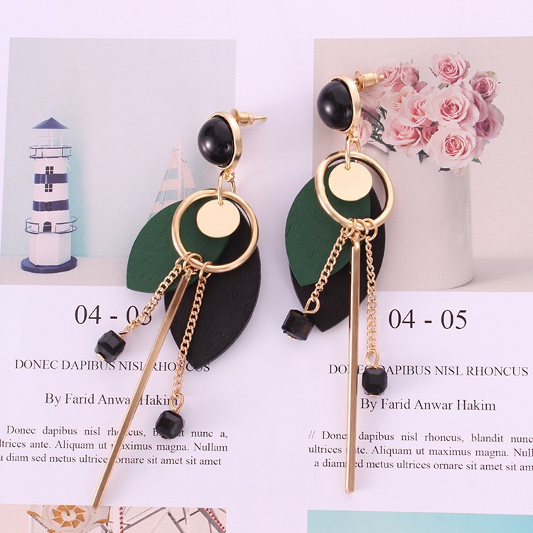 Bông tai Hàn Quốc mẫu mới làm bằng tay hình tròn bằng gỗ