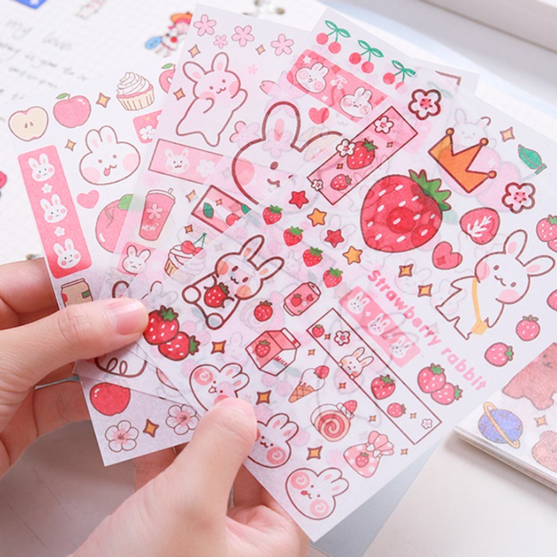 Túi 4 Tờ Sticker Dán Hình Gấu Thỏ Không Thấm Nước Trang Trí Phụ Kiện, Sổ Tay Siêu Yêu