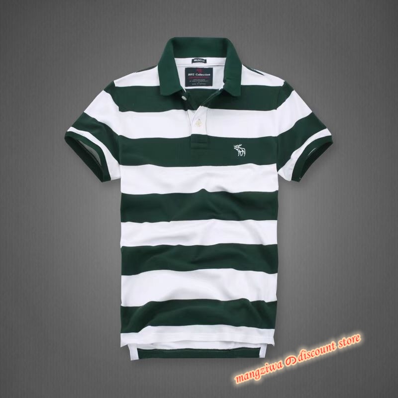 Abercrombie Áo Thun polo cotton Ngắn Tay Họa Tiết Kẻ Sọc Trẻ Trung