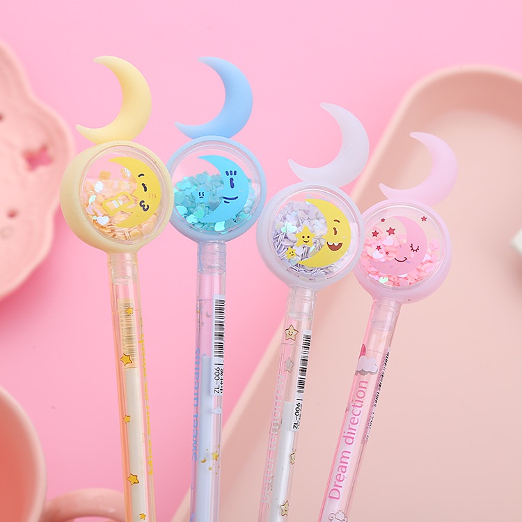 Combo 5 Bút Nhũ Chảy Sequin Nhiều Hình Dễ Thương, Bút Mực Đen Viết Trơn Đều