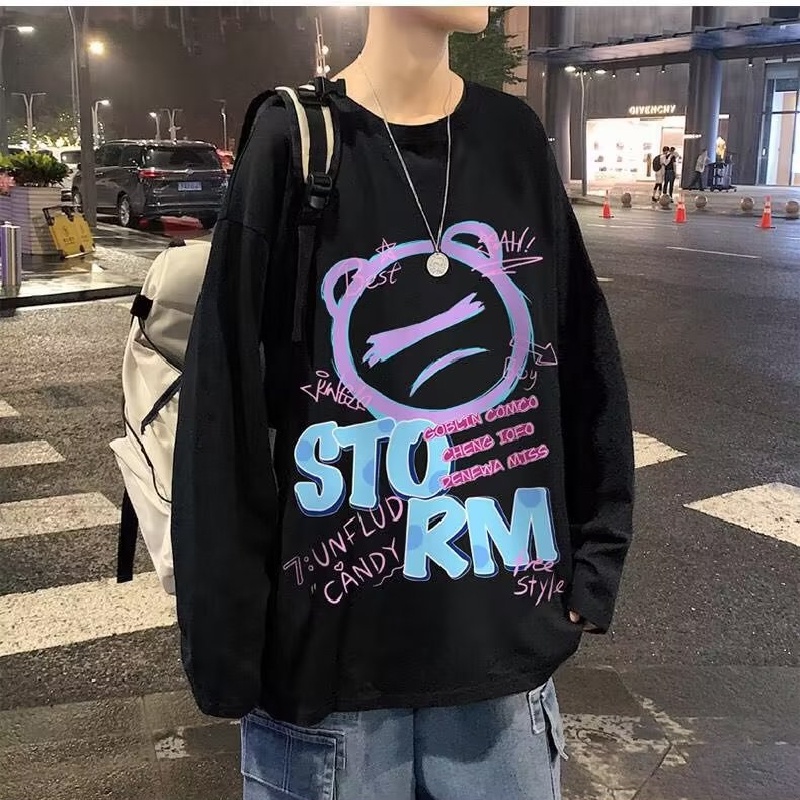 Áo Thun Tay Dài Dáng Rộng In Họa Tiết Hoạt Hình Phong Cách Nhật Bản Thời Trang Cho Nam Và Nữ size M-5XL