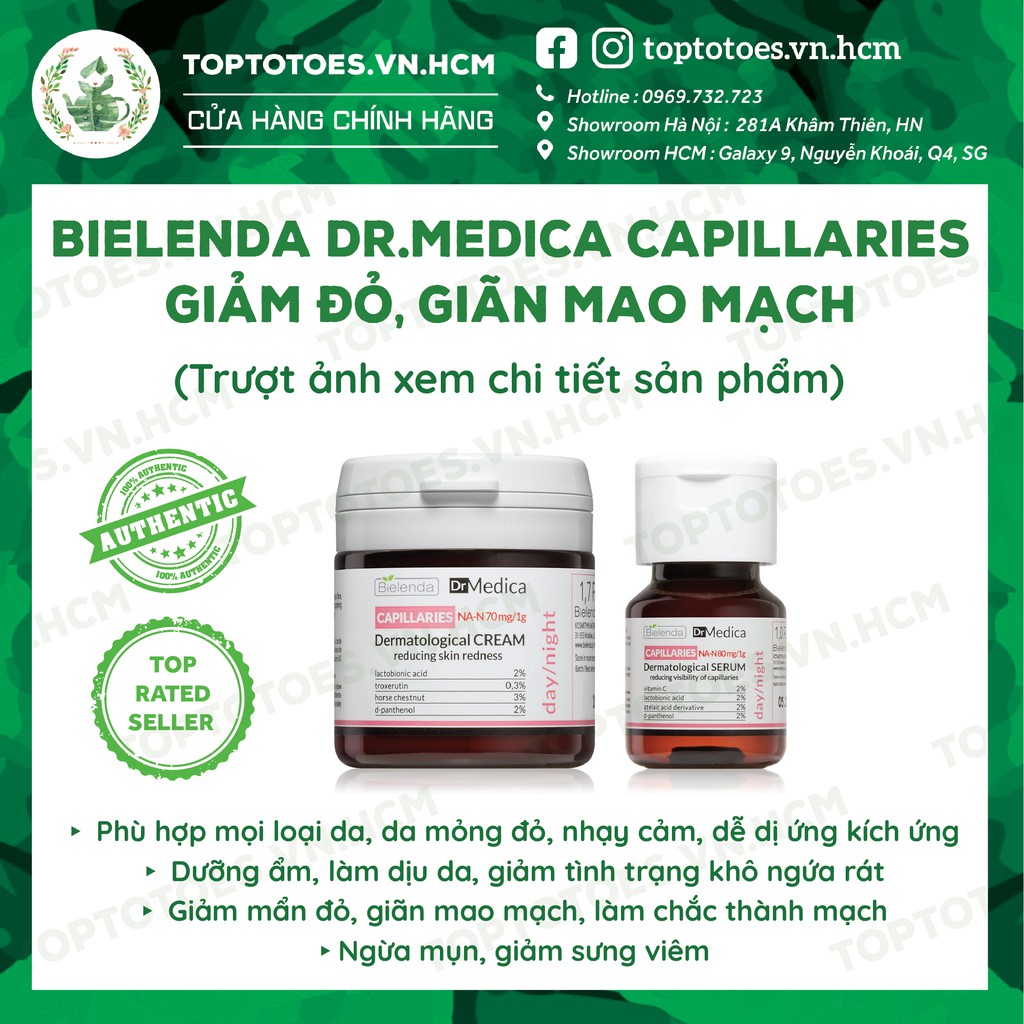 Serum &amp; Kem dưỡng Bielenda Dr Medica Capillaries giảm đỏ, giãn mao mạch