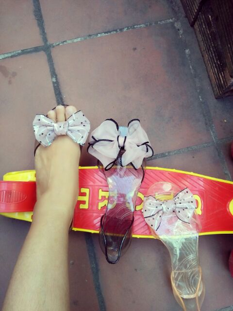 Giày búp bê nhựa trong suốt nơ ren xinh kèm video