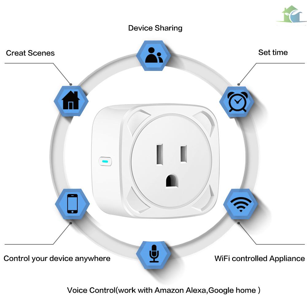 YOUP  BSD13 10A WiFi Smart Socket US Plug Smart Life APP Remote Control Timing Voice Control Compatible with Amazon Alexa & Google Assistant