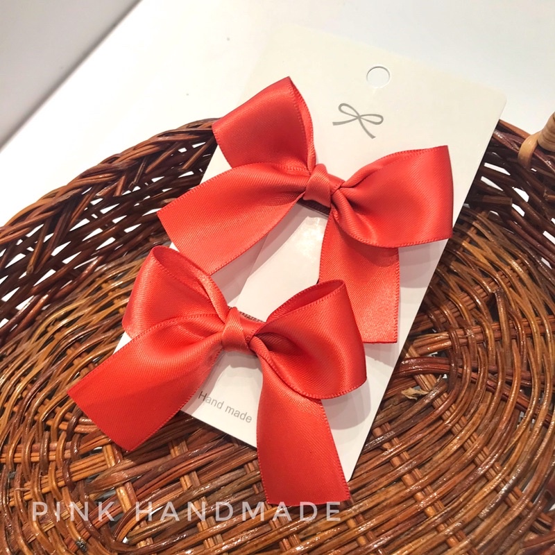 Sét hai kẹp tóc nơ trơn handmade cho bé