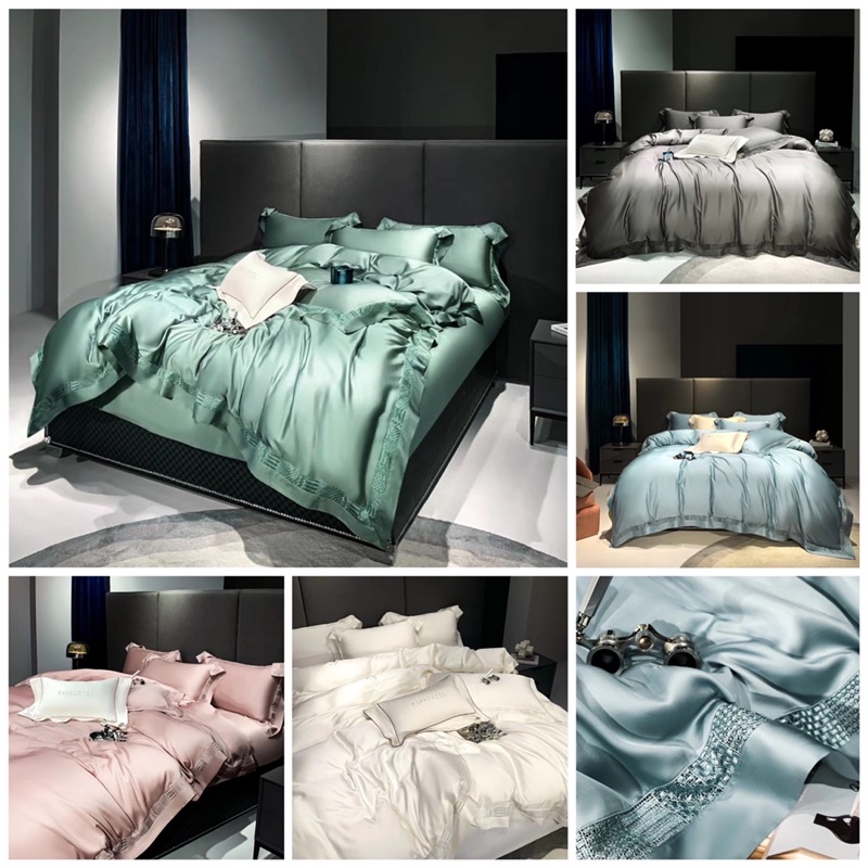 Bộ chăn ga gối tencel 100s Markcross thêu kim sa hàng cao cấp