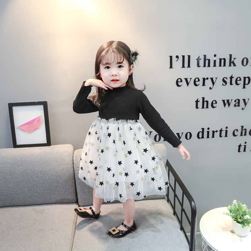 Đầm Dệt Kim Phối Lưới Thời Trang Mùa Thu Cho Bé Gái