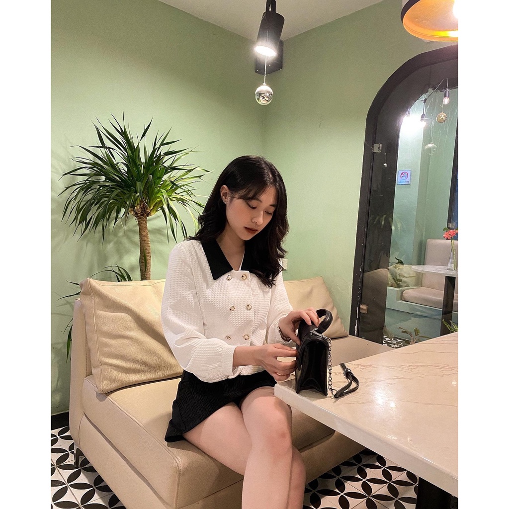 Áo khoác đũi xốp dáng ngắn cổ pha màu A2186 SUSTORE