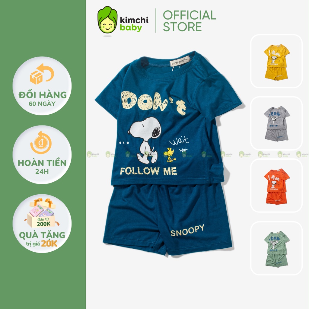 Bộ Cộc Tay Cho Bé Trai, Bé Gái Minky Mom Vải Thun Lạnh Hoạ Tiết Snoopy, Bộ Quần Áo Trẻ Em Mặc Nhà MKM2247
