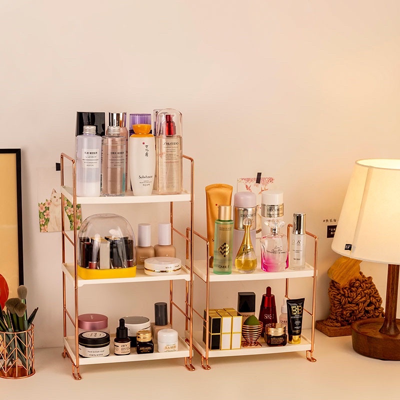 Khay mỹ phẩm 2 - 3 tầng viền hồng vàng