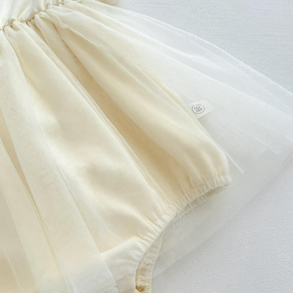 Bộ Đầm Công Chúa + Băng Đô Lưới Thời Trang Mùa Hè Cho Bé Gái Sơ Sinh