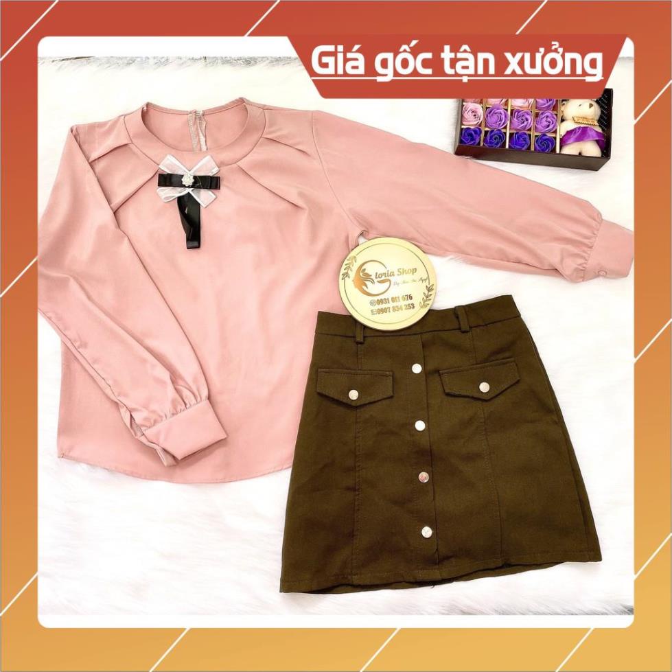 Áo sơ mi nữ tay dài kèm nơ, áo văn phòng nữ phong cách tiểu thư chất vải lụa tuyết | BigBuy360 - bigbuy360.vn