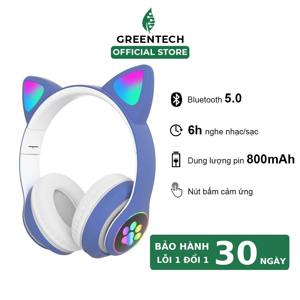 Tai Nghe Mèo Kết Nối Bluetooth Chụp Tai HP000028 Headphone Tai Mèo Dễ Thương Có Mic Âm Bass Mạnh Mẽ Bảo Hành Điện Tử